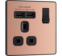 BG Electrical Evolve Single Switched Power Outlet + 2 USB Charging Ports (2.1A),13 Amp,Polished Copper,PCDCP21U2B