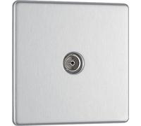 BG Electrical FBS60-01 Screwless Flat Plate Single Co-Axial Socket, Brushed Steel
