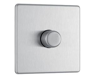 BG Electrical FBS81P-01 Screwless Flat Plate Single Dimmer Light Switch, Brushed Steel, 2-Way, 400 Watts
