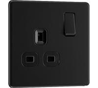 BG Electrical FFB21B Prise murale à interrupteur unique, plaque avant sans vis, profil mince, plaque plate de qualité supérieure, noir mat, 13 A, FFB21B