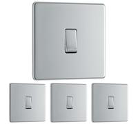 BG Electrical Interrupteur à plaque plate sans vis FPC12, chrome poli, 2 voies, 16AX, 2,0 cm* 2,0 cm* 2,0 cm (Lot de 4)
