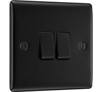 BG Electrical - Interrupteur mural double - 2 voies - Profil surélevé et fin - Bords arrondis - Nexus - Métal noir mat - 20 A - 16 AX - NFB42