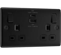 BG Electrical NFB22UAC45B Prise murale à double interrupteur avec charge super rapide de type A et ports USB de type C, Nexus métal, noir mat, 13 A, NFB22UAC45B