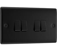 BG Electrical NFB44 Interrupteur mural quadruple 2 voies Profil surélevé et fin Bords arrondis Nexus Métal Noir mat 20 A 16 AX