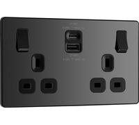 BG Electrical PCDBC22UAC22B Prise murale à double interrupteur avec ports de charge USB de type A et de type C, noir chromé, 13 A, 22 W, PCDBC22UAC22B