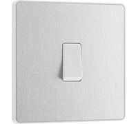 BG Electrical PCDBS12W Interrupteur mural simple, 2 voies, plaque avant sans vis, bords arrondis, Evolve, acier brossé, 20 A, 16 AX, PCDBS12W