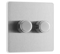 BG Electrical PCDBS82W Variateur d'intensité intelligent à double paroi, 2 voies, plaque frontale sans vis, Evolve, acier brossé, 200 W