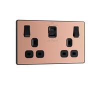 BG Electrical PCDCP22UAC45B Prise murale à double interrupteur avec ports de charge USB de type A et de type C, cuivre poli, 13 A, 45 W