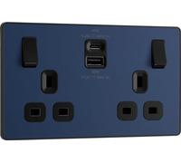 BG Electrical PCDDB22UAC45B Prise murale à double interrupteur avec ports de charge USB de type A et de type C, bleu mat, 13 A, 45 W