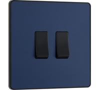 Bg Electrical Pcddb42B Double Interrupteur Mural 2 Voies Plaque Avant Sans Vis Bords Arrondis Bleu Mat 20 A 16 Ax