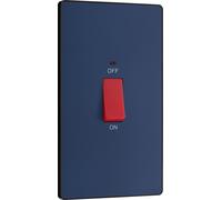 Bg Electrical Pcddb72B Grande Unité De Commande De Cuisinière Avec Indicateur D'Alimentation Led, Double Plaque, Double Pôle, Plaque Avant Sans Vis, Evolve, Bleu Mat, 45 A, Pcddb72B