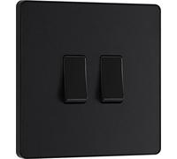 BG Electrical PCDMB42B Double interrupteur mural 2 voies Plaque avant sans vis Bords arrondis Noir mat 20 A 16 AX