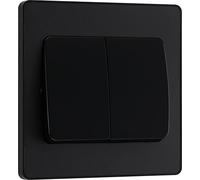 BG Electrical PCDMB42WB Double interrupteur mural à bascule large 2 voies Plaque avant sans vis Bords arrondis Noir mat 20 A 16 AX