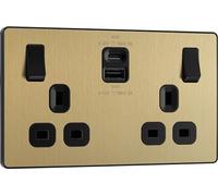 BG Electrical PCDSB22UAC45B Prise murale à double interrupteur avec ports de charge USB de type A et de type C, laiton satiné, 13 A, 45 W, PCDSB22UAC45B