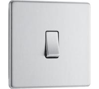 BG Electrical Screwless Flat Plate Single Light Switch, Brushed Steel, 2-Way, 10AX, Intermediate
