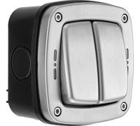 BG Electrical WPL42 Interrupteur Mural Double extérieur avec indicateur LED décoratif résistant aux intempéries en Acier Inoxydable 2 Voies 20 A IP66
