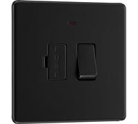 BG FFB52 Unité de connexion électrique avec indicateur d'alimentation LED, interrupteur éperon à fusible, double pôle, plaque frontale sans vis, profil fin, plaque plate de qualité supérieure, noir