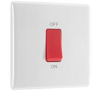 BG Interrupteur de Commande pour cuisinière électrique, Plaque Unique, Double pôle, Bord Rond, Nexus 800 Series, Blanc moulé, 45 A, 875