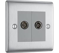 BG Nexus en métal prise coaxiale 2 Gang en acier brossé