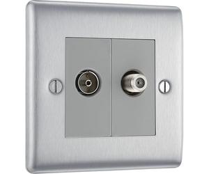 BG Prise électrique double coaxiale et TV/FM Acier brossé