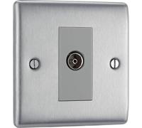 BG Prise électrique simple coaxiale en acier brossé avec insert gris