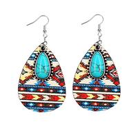 BG&WLing Boucles d'oreilles pendantes en bois pour femme avec motif aztèque - Turquoise, Argent sterling, Turquoise