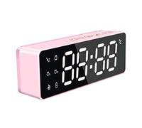 BGAZA Alarme Horloge numérique sans Fil Salon Miroir Rétro-éclairage LED Radio FM Type Chambre Bluetooth Haut-Parleur USB de Charge Mini Multifonctions(Pink)