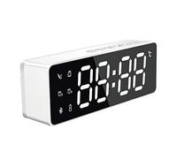 BGAZA Alarme Horloge numérique sans Fil Salon Miroir Rétro-éclairage LED Radio FM Type Chambre Bluetooth Haut-Parleur USB de Charge Mini Multifonctions(Blanc)