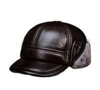 BGAZA Hommes véritable Cuir de Vachette Cowboy Chapeau de Bombardier mâle Hiver Hiver extérieur Chaud Faux f-o ur casquets de Baseball(Red Brown,XXL(59 60cm))
