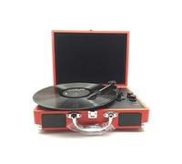 BGAZA Portable en Cuir Cas Phonographe Haut-Parleur Bluetooth Retro Gramophone Turntable Disque Vinyle Lecteur Audio RCA Sortie 33/45/78 Tours(Rot)