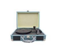 BGAZA Portable en Cuir Cas Phonographe Haut-Parleur Bluetooth Retro Gramophone Turntable Disque Vinyle Lecteur Audio RCA Sortie 33/45/78 Tours(Blauw)