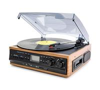 BGAZA Vinyl Record Modern Player Enregistrement Antique Phonograph Audio Old Record Player Radio U Disque Bande Bluetooth Multifonction(Wood Color)