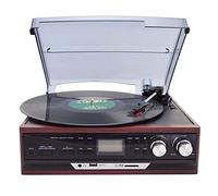 BGAZA Vinyl Record Modern Player Enregistrement Antique Phonograph Audio Old Record Player Radio U Disque Bande Bluetooth Multifonction(Maroon)