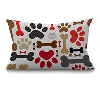 BGBDEIA Chiens Pattes et Os Housse de Coussin Lombaire Taille en Lin de Coton Couverture de Coussin Décoratif pour la Maison et le Bureau Rectangulaire 30 X 50 cm 12 X 20 Pouces