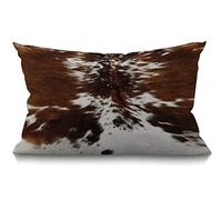 BGBDEIA Housse de coussin 30 cm x 50 cm Décor rustique de ferme Tri Color Marron Imprimé peau de vache Coussins en coton et lin Motif peau d'animal pour jeté de troupeau Coussin pour canapé