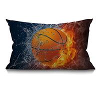 BGBDEIA Housse de coussin 30 x 50 cm - Décor rustique de ferme - Motifs de basket-ball - En coton et lin - Coussin de jet de basket-ball en flamme - Housses de coussin pour canapé, canapé de chambre à