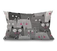 BGBDEIA Housse de coussin 30 x 50 cm motif chat mignon dessin animé tête de chaton sourire, taie d'oreiller rectangulaire décorative en coton et lin pour lit, canapé, gris, blanc, noir, 30,5 x 50,8 cm