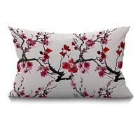 BGBDEIA Housse de Coussin de Cerisier Ferme Japonaise Fleurs de Cerisier Décorations Housse de Coussin pour Canapé Coton Lin 30 x 50 cm 12 x 20 pouces