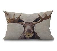 BGBDEIA Housse de coussin de style ferme en lin de coton décoratif pour oreiller lombaire à motif orignal, housses de coussin pour canapé, canapé, décoration de maison, cadeaux de fête d’inauguration