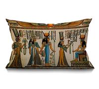BGBDEIA Housse de coussin décorative en lin de coton avec motif historique de l'Empire égyptien - Idéal pour canapé, fauteuil et décoration de la maison - Rectangulaire 30 x 50 cm, 12 x 20 pouces