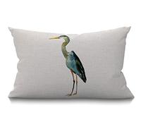 BGBDEIA Housse de coussin décorative en lin et coton, motif héron aquarelle bleu, pour canapé, rectangle oblong, 30 x 50 cm, 12x20 pouces