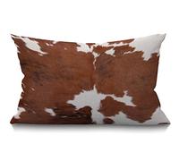 BGBDEIA Housse de coussin en cuir de vache léopard animal de ferme tricolore marron coton lin rectangulaire pour canapé lit 30 x 50 cm