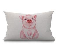 BGBDEIA Housse de coussin en forme de cochon adorée rose aquarelle en coton et lin pour la maison, décoration pour salon, taies d'oreiller décoratives, coussin de 30 x 50 cm, taie d'oreiller