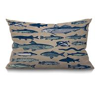 BGBDEIA Housse de coussin en forme de poisson,30x50 cm,Vintage,Océan,Poissons de mer,Thème des fruits de mer,Taies d'oreiller rectangulaires,Décoration d'intérieur en coton et lin,Pour lit et canapé