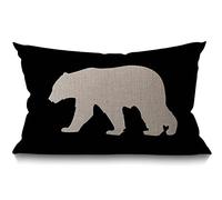 BGBDEIA Housse de Coussin en Lin de Coton avec Motif Ours, Fond Noir, Coussin Lombaire Décoratif pour Canape, Taille 30 x 50 cm, Rectangle pour la Maison et le Bureau