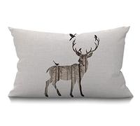 BGBDEIA Housse de coussin lombaire en coton et lin avec motif cerf et oiseaux pour canapé, pendaison de crémaillère, cadeaux de pendaison de crémaillère, décoration de chambre familiale, 30 x 50 cm
