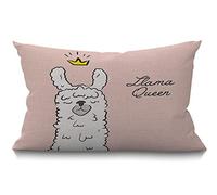 BGBDEIA Housse de coussin lombaire motif lama queen - 30 x 50 cm - Décoration pour chambre à coucher, salon, alpaga portant une couronne - Animal mignon et amusant - Rectangulaire - Pour lit, canapé