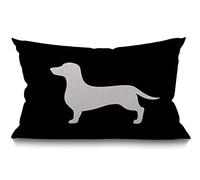 BGBDEIA Housse de coussin lombaire motif teckel 30 x 50 cm, décoration pour chambre à coucher, salon, chien avec fond noir, rectangulaire, pour lit, canapé, canapé