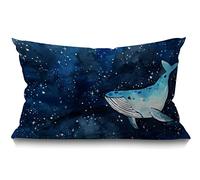 BGBDEIA Housse de coussin motif baleine, ciel étoilé, aquarelle, animal, mer, vie marine, peinture à la main, housse de coussin rectangulaire pour canapé, sofa, décoration d'intérieur, en coton et