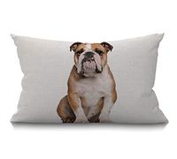 BGBDEIA Housse de coussin motif bouledogue anglais assis sur fond blanc - En coton et lin - Rectangulaire - Pour canapé et lit - 30 x 50 cm